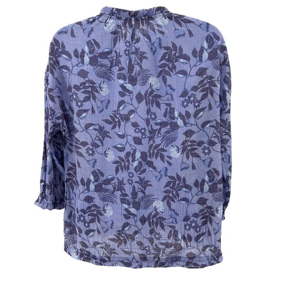 Como Blue Blouse Womens M Purple Floral 3/4 Sleeve Cinch Tie Waist Split V-Neck - Picture 6 of 9